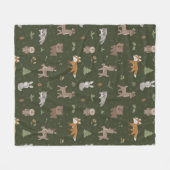 Grüne Sleepy Little Woodland Critters Fleecedecke (Vorderseite (Horizontal))