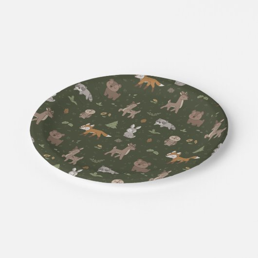 Grüne Sleepy Little Woodland Critters Pappteller (Schrägansicht)