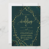 Grüne Smaragdkalligrafie in einer Hochzeit Einladung (Vorderseite)