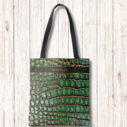 Grüne Snakeskin Muster Moderne Monogram Totbeutel Tasche