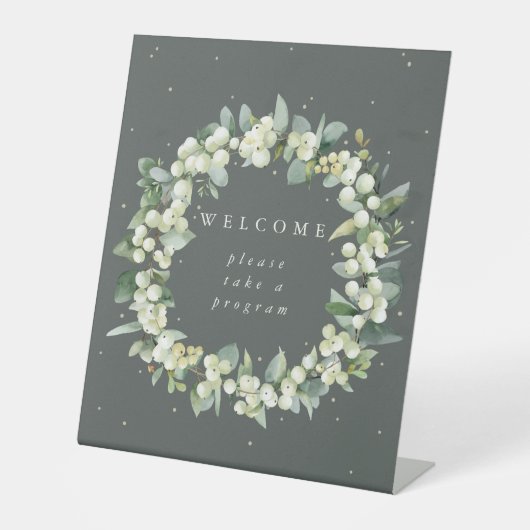 Grüne Snowberry+Eukalyptus - Begrüßungstabelle Sockelschild (Vorderseite)