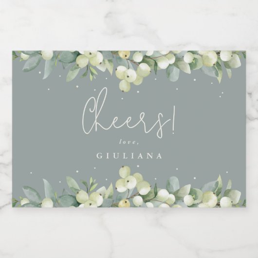 Grüne Snowberry+Eukalyptus Brautparty Mini Schaumweinetikett (Einzelnes Label)