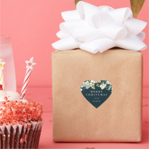 Grüne Snowberry+Eukalyptus Frohe Weihnachten/Gewoh Herz-Aufkleber