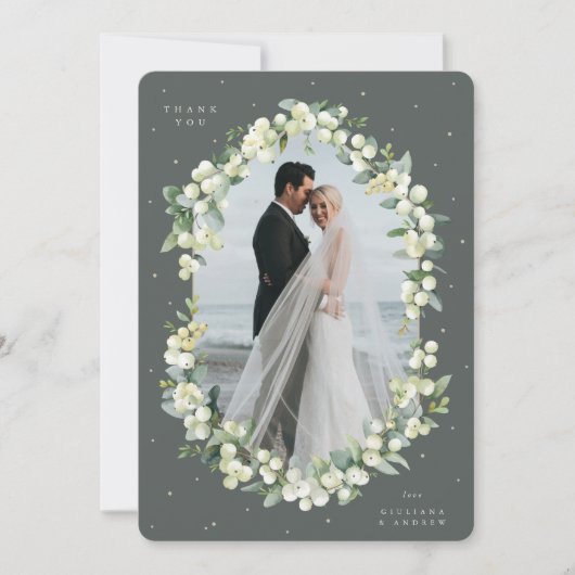 Grüne Snowberry+Eukalyptus Hochzeitsames flaches F Dankeskarte (Vorderseite)