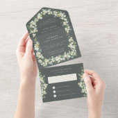 Grüne Snowberry+Eukalyptus Hochzeitsempfang nur All In One Einladung (Abreißen)