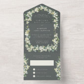 Grüne Snowberry+Eukalyptus Hochzeitsempfang nur All In One Einladung (Innen Boden)