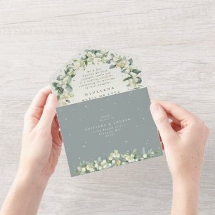 Grüne Snowberry+Eukalyptus Hochzeitsempfang nur All In One Einladung