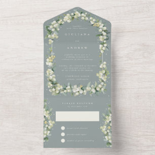 Grüne Snowberry+Eukalyptus Hochzeitsempfang nur All In One Einladung