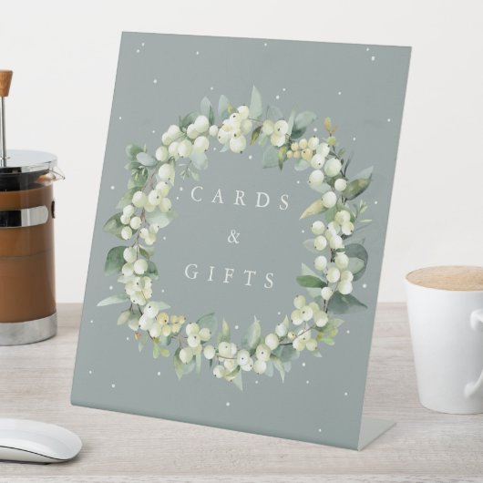 Grüne Snowberry+Eukalyptus Hochzeitsgeschenke+Kart Sockelschild (In Situ)