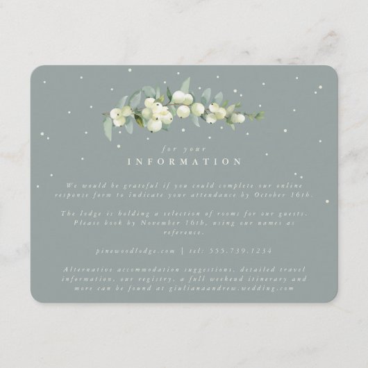 Grüne Snowberry+Eukalyptus Stem Wedding Info Begleitkarte (Vorderseite)