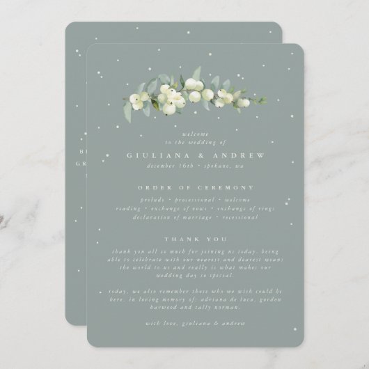 Grüne Snowberry+Eukalyptus Stem Wedding Programm (Vorne/Hinten)