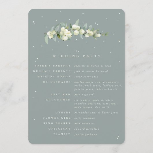 Grüne Snowberry+Eukalyptus Stem Wedding Programm (Rückseite)