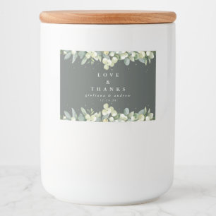Grüne Snowberry+Eukalyptus Winter Wedding Gefallen Lebensmitteletikett