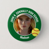 Grüne Softball-Spieler-Foto-Hochschulgeist Button (Vorderseite)