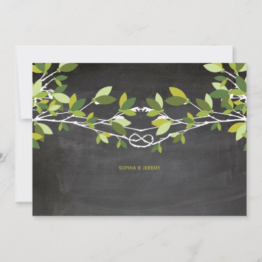 Grüne Sommerkleidung Liebe Tree Chalkboard Hochzei Einladung (Rückseite)