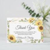 Grüne Sonnenblume Eukalyptus String Light Wedding Dankeskarte (Stehend Vorderseite)