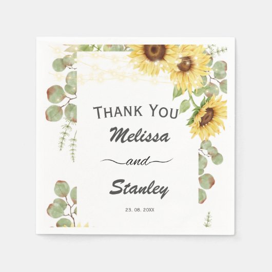 Grüne Sonnenblume Eukalyptus String Light Wedding Serviette (Vorderseite)
