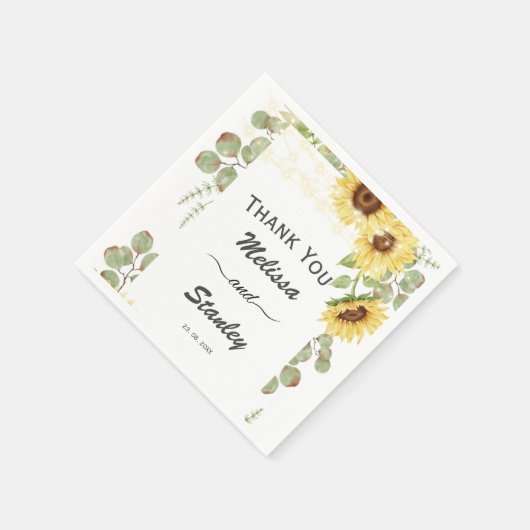 Grüne Sonnenblume Eukalyptus String Light Wedding Serviette (Ecke)