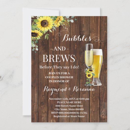 Grüne Sonnenblumen Blase & Brause Paare Dusche Einladung (Vorderseite)