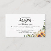 Grüne Sonnenblumen Brautparty Rezept Anfrage Begleitkarte (Vorderseite)