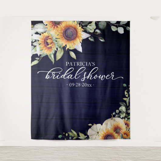 Grüne Sonnenblumen Fall Brautparty Hintergrund Wandteppich (Vorderseite)