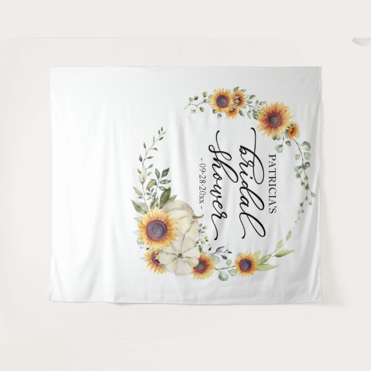 Grüne Sonnenblumen Fall Brautparty Hintergrund Wandteppich (Vorderseite (Horizontal))