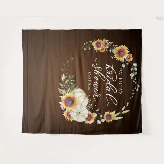 Grüne Sonnenblumen Fall Brautparty Hintergrund Wandteppich (Vorderseite (Horizontal))