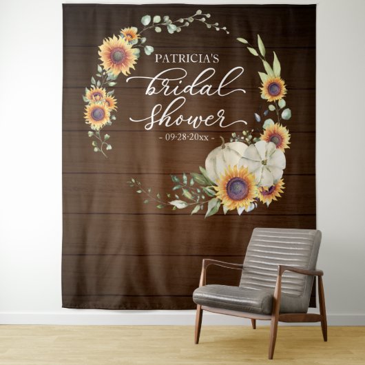 Grüne Sonnenblumen Fall Brautparty Hintergrund Wandteppich (Beispiel)