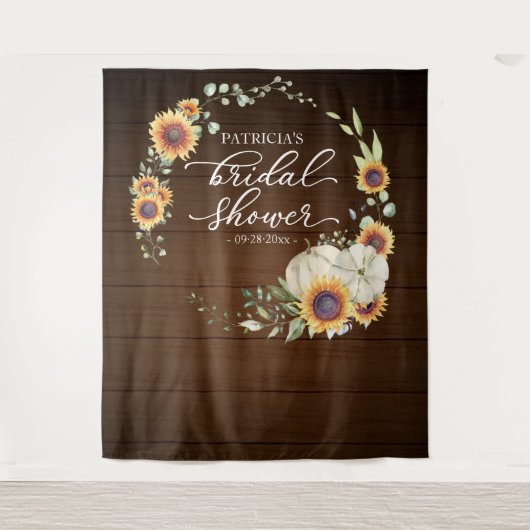 Grüne Sonnenblumen Fall Brautparty Hintergrund Wandteppich (Vorderseite)