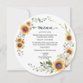 Grüne Sonnenblumen Fall Brautparty Round Menu Einladung (Vorderseite)