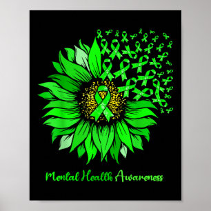 Grüne Sonnenblumen flatternde Ribbon Mental Health Poster