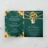 Grüne Sonnenblumen-Mason-Glas-QR-Code-Hochzeit in Einladung (Innenseite)