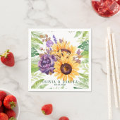 Grüne Sonnenblumen und Lila Blumenzehen Serviette (Beispiel)