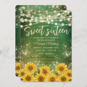 Grüne Sonnenblumensaite leuchtet goldenes Funkeln Einladung (Vorne/Hinten)