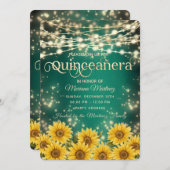 Grüne Sonnenblumenstränge beleuchtet Goldzauber Einladung (Vorne/Hinten)