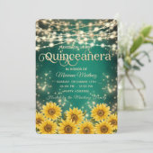 Grüne Sonnenblumenstränge beleuchtet Goldzauber Einladung (Stehend Vorderseite)