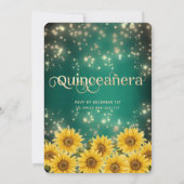 Grüne Sonnenblumenstränge beleuchtet Goldzauber Einladung (Rückseite)