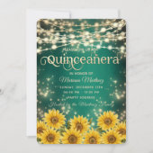 Grüne Sonnenblumenstränge beleuchtet Goldzauber Einladung (Vorderseite)