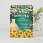 Grüne Sonnenblumenstränge beleuchtet Goldzauber Einladung (Stehend Vorderseite)