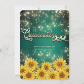 Grüne Sonnenblumenstränge beleuchtet Goldzauber Einladung (Rückseite)