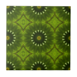Grüne Sonnenburst-Abstrakt-Kaleidoskop-Muster Fliese