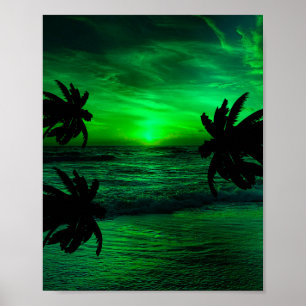 GRÜNE SONNENUNTERGÄNGE OZEAN IDYLLISCH POSTER