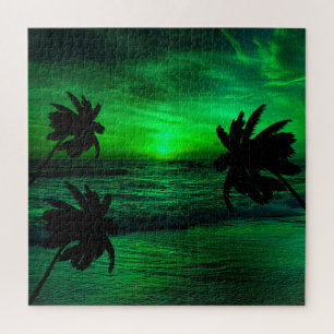 GRÜNE SONNENUNTERGÄNGE OZEAN IDYLLISCH PUZZLE