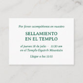 Grüne Spanisch-Englische Tempeleinladung Begleitkarte (Rückseite)