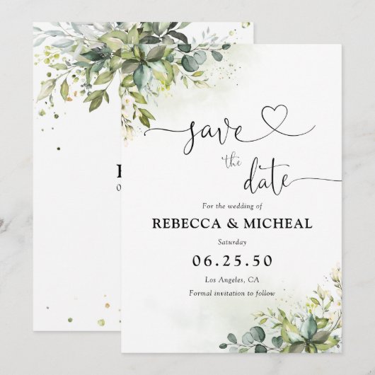 Grüne speichern die Datumskarten Save The Date (Vorne/Hinten)