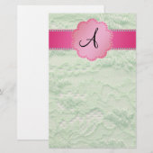 Grüne Spitze des Monogramms Briefpapier (Vorne/Hinten)