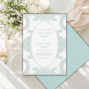 Grüne Spitze Whimsical Vintage Hochzeit Einladung