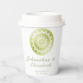 Grüne Spitzen-Mandala-Hochzeit Pappbecher (Rückseite)