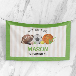Grüne Sport-Fußball-Basketball-Geburtstagsfeier Banner