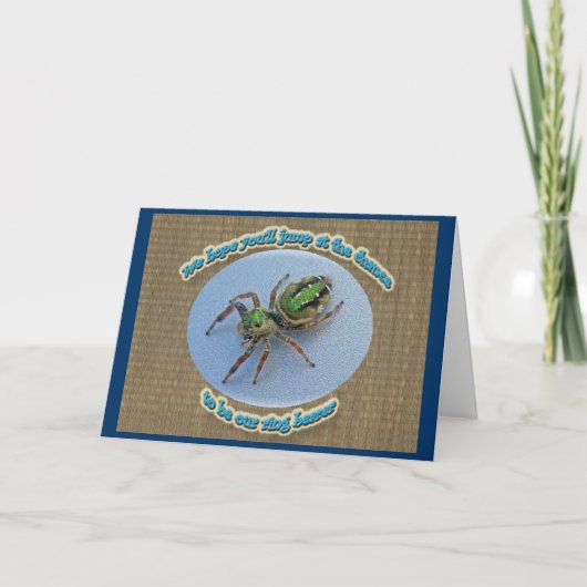 Grüne springende Spinnen-Ring-Träger-Antrag-Karte Einladung (Vorderseite)